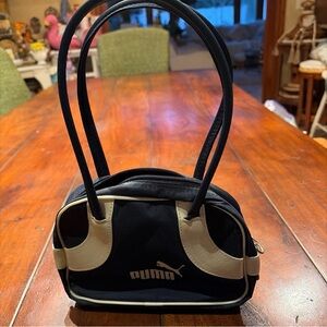 Puma Blue White vintage retro city chic   mini bowler bag handbag hang tags boho